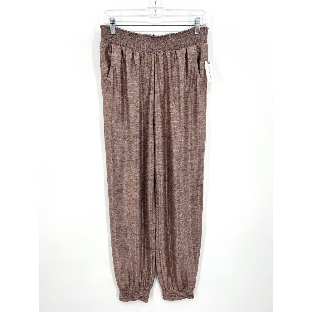 NWT ANTHROPOLOGIE Purple Metallic Pull On Stretch Waist Jogger Pants Size Medium